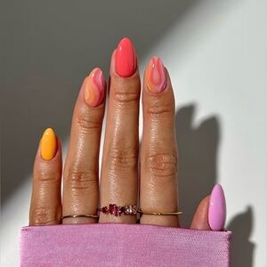 Vibrant Press On Nail Nail Set - Pink, Orange, Yellow